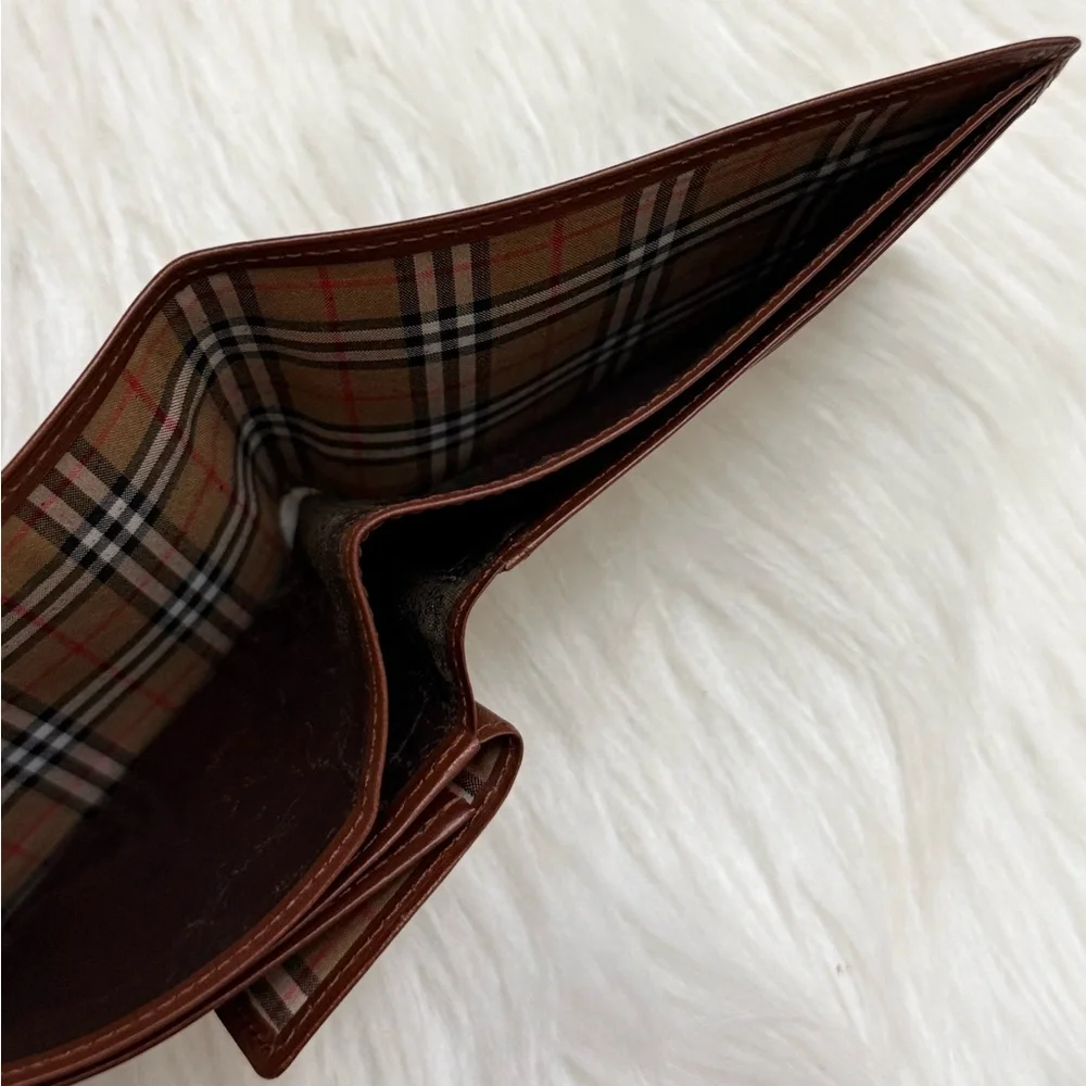 BURBERRY - MENS NOVA CHECK LINED BROWN LEATHER BIFOLD WALLET